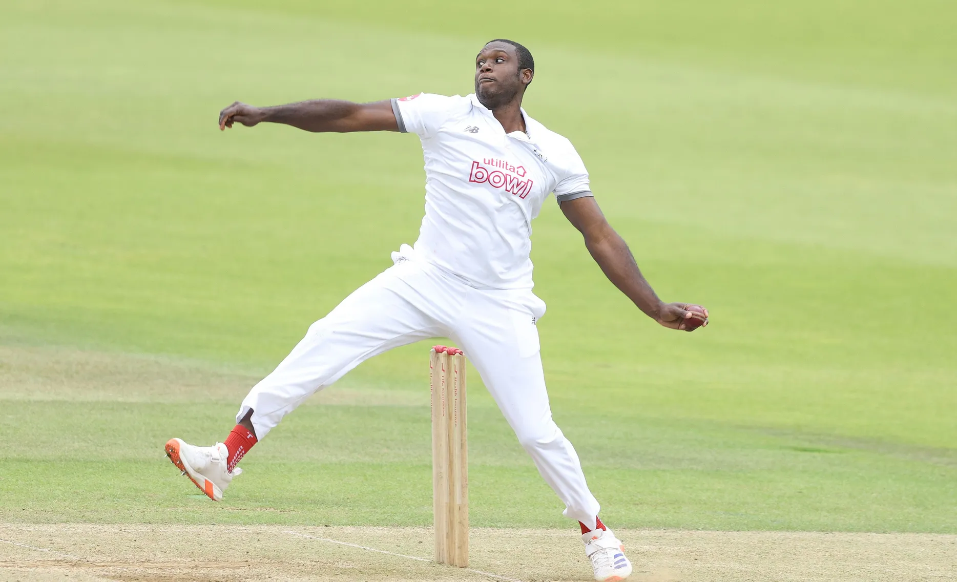 Fast bowler in mid delivery stride